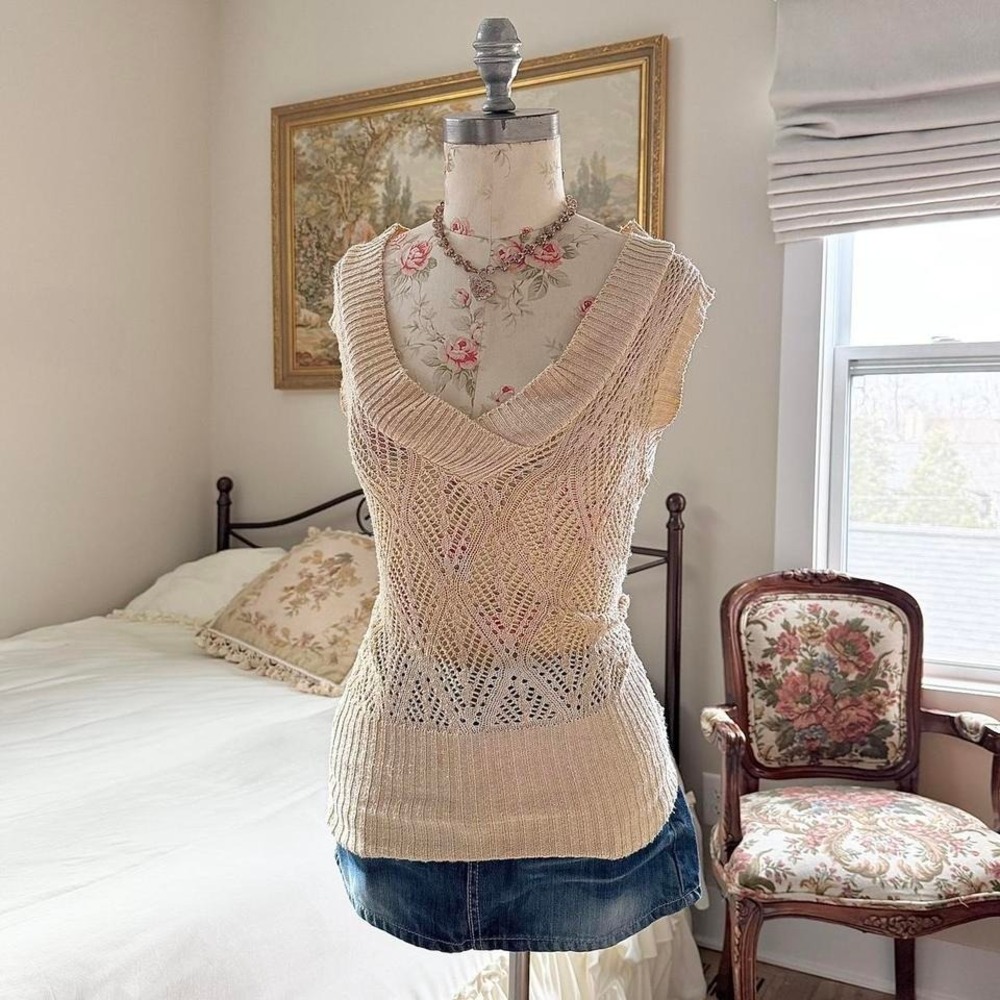 Cream knit top  y2k wet seal cream knit tank top‎ small l